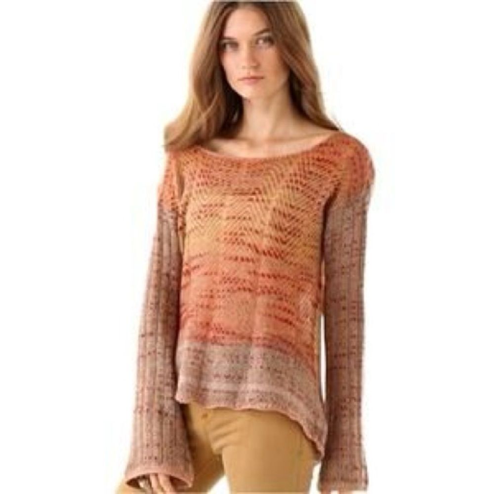 Free‎ People Sweater Multicolor Mohair Blend Crochet Back Bell Sleeve Sz S